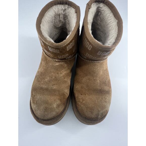 Ugg Classic Mini II Print Boots Mens Size 7 Brown Chestnut Suede Sheepskin Y2K - Picture 5 of 11